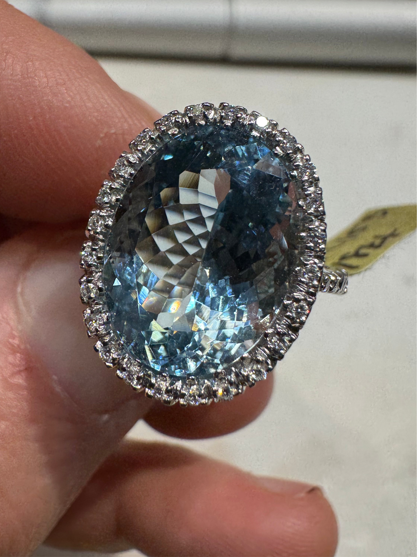 18k Deep Blue Aquamarine & Diamond Cocktail Ring High Quality Excellent 9.2 Carats