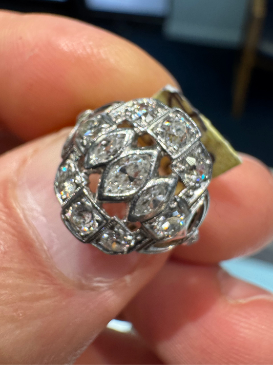 Vintage Platinum Mine Cut Diamond Ring